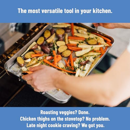 Misen Stainless Steel Roasting Pan with Handles - Versatile 5-Ply Design, Easy Grip Handles, Multi-Functional Cooking, Ideal for Baking, Searing, & Roasting, Superior Heat Conduction, Premium - 13"