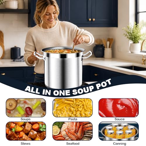 Large Stock Pot - 20QT Stainless Steel Stockpot with Lid, Heavy Duty Tri-Ply Bottom Commercial Grade Soup Pot for Cooking Soup, Stew, Pasta, Oven, Gas, Ceramic, Dishwasher Safe
