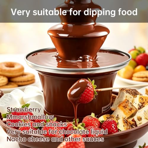 3-Tier Chocolate Fountain with Serving Tray, Chocolate Fondue Fountain for Christmas Party, Multi-Tier Fondue Fountain, Electric Chocolate Fountain for Christmas Holiday & Family Gatherings