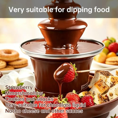3-Tier Chocolate Fountain with Serving Tray, Chocolate Fondue Fountain for Christmas Party, Multi-Tier Fondue Fountain, Electric Chocolate Fountain for Christmas Holiday & Family Gatherings