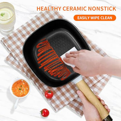 Audecook Hot Pot Electric 2L, Cermic Glaze Non-Stick Frying Pan 8 Inch, Portable Travel Cooker for Ramen/Steak/Fried Rice/Oatmeal/Soup, with Dual Power Control (Silicone Spatula Included)