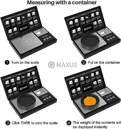 MAXUS Digital Pocket Gram Scale 500g x 0.01g High Precision with Tray, Weighs Small Food, Jewelry, Ounces, Grains, LCD Display, Tare Function