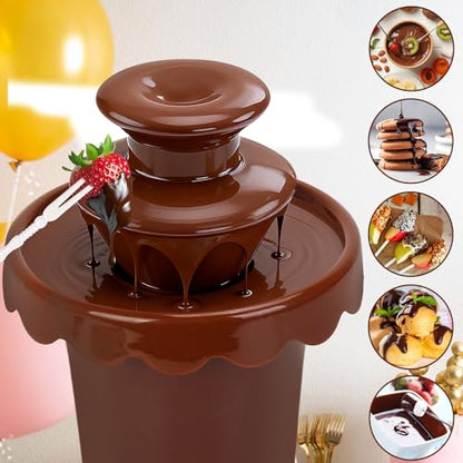 5-OZ Mini Chocolate Fountain with 10 Forks, 2-Tier Mini Chocolate Dipping Machine for Use Only with Chocolate Syrup, fit for Parties, Daily Use, Powered by 4 x C Batteries (Not Included)