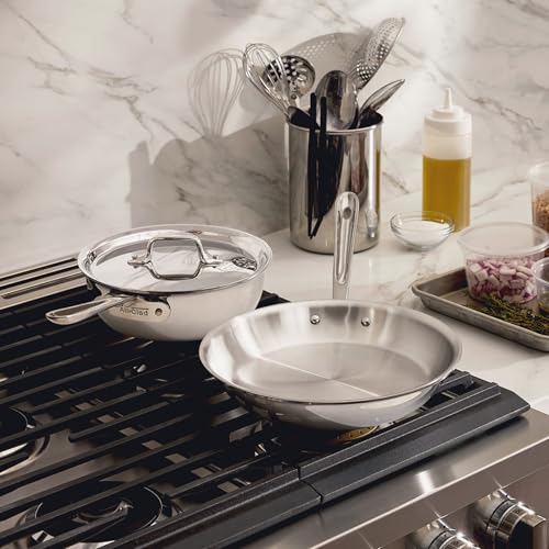 All-Clad D3® Stainless Steel 3 Piece Cookware Set- Made in USA- Includes 10" Frying Pan and 2-Qt Saucier Pan With Lid - Professional Grade -Oven Safe & Induction Compatible