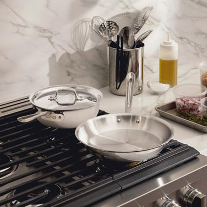 All-Clad D3® Stainless Steel 3 Piece Cookware Set- Made in USA- Includes 10" Frying Pan and 2-Qt Saucier Pan With Lid - Professional Grade -Oven Safe & Induction Compatible
