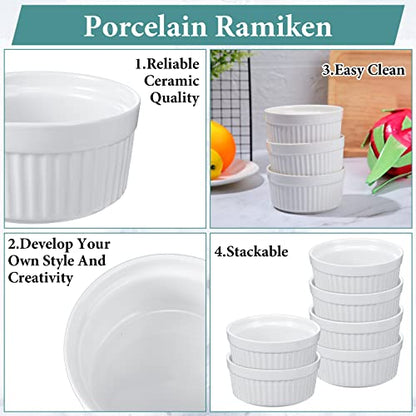 Xinnun 24 Pcs 4 oz Ramekins Creme Brulee Dishes Oven Safe Classic Porcelain Ramekins Set for Baking, Creme Brulee, Souffle, Appetizer, Custard, Pudding, Dipping Bowl, White