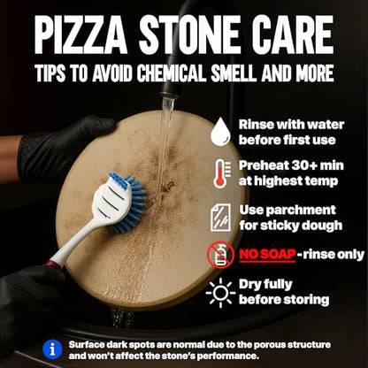 KitchenStar 12-inch Pizza Stone for Oven and BBQ Grill with Handles, Round, 5/8" Thick - Natural Cordierite, 1800 °F Resistant, Baking Stone Set with Stainless Steel Rack & Plastic Scraper Tool