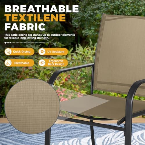 Incbruce 8 Pieces Patio Dining Set with Brown Umbrella, Outdoor Dining Set of 6 Textilene Chairs and Rectangle Table with Umbrella Hole for Backyard, Garden, and Poolside (Brown)