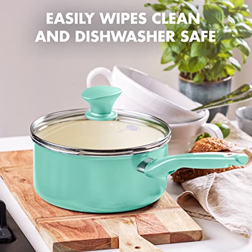 GreenPan Rio Healthy Ceramic Nonstick 2QT Saucepan with Lid, PFAS-Free, Dishwasher Safe, Turquoise