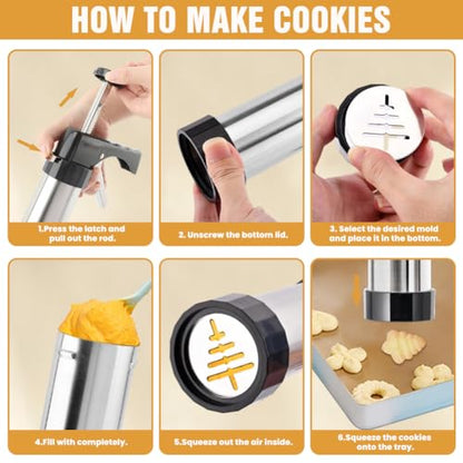 Stainless Steel Cookie Press Kit – 13 Discs & 8 Tips: Easy Shaping & Decor for Baking, Perfect for DIY Cookies/Cakes – Time-Saving for Home Bakers & Dessert Lovers