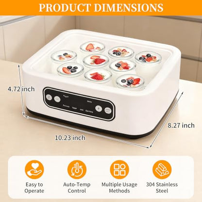Homemade Greek yogurt comes with 9 jars, temperature control and intelligent timer, multi-purpose rice wine, fermentation, natto, etc (White)