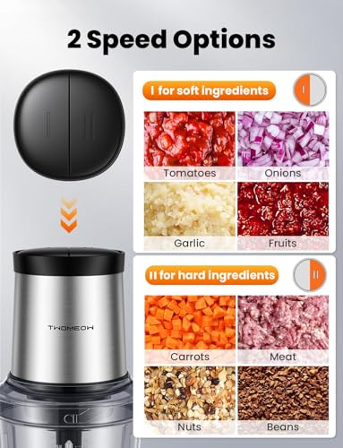 TWOMEOW Food Processor 4 Cup, Electric Food Chopper, 【Small but Powerful】Meat Grinder with 2 Bowls, 2 Speed & 4 Blades for Vegetable, Meat, Nuts, Functions for Chopping, Dicing, Mixing and Puree
