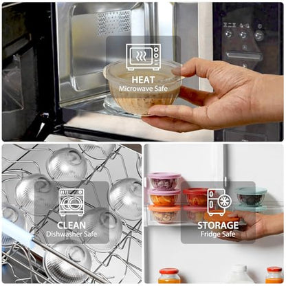 Freshmage Small Glass Bowls with Lids, [8 Pack-6.25 Oz] Meal Prep Bowls Set, Stackable Small Food Storage Containers for Leftovers, Snacks, Nuts, Dips, Dessert, Dishwasher & Microwave Safe