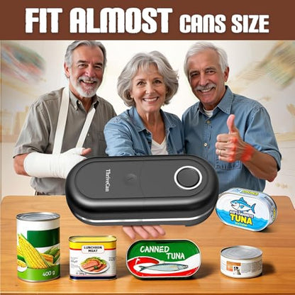 Electric Can Opener, One Touch Automatic Smooth Edge, Hands Free Side Cut Can Opener for Seniors, Battery Operated, Fits Most Cans, Safe & Easy to Use, Food Safe, Easy Clean Kitchen Gadget (Black)