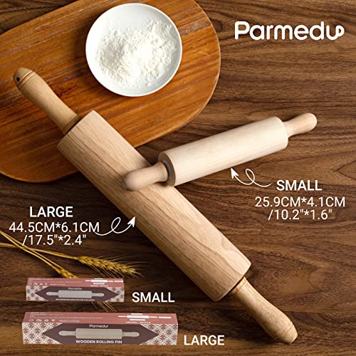 PARMEDU Classic Small Wooden Rolling Pin for Baking, 10.2 Inch, Natural