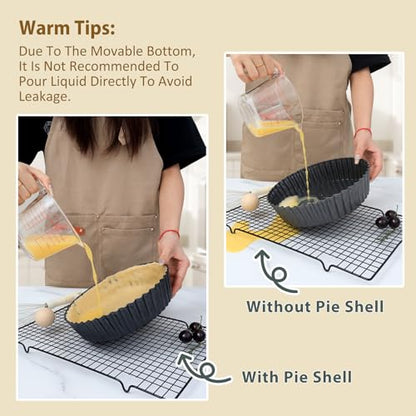 Vnray 2 Pack 9.5 inches Pie Pan with Removable Bottom for Baking, Deep Quiche Tart Pan Non Stick for Oven, Fluted Pie Dish Plate Tin for Apple, Pot Pies, Cheesecakes and Desserts