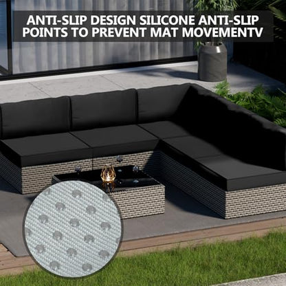 Cethytirko 14 Piece Outdoor Patio Waterproof Cushion Covers, Fits 6-Seat Wicker Rattan Sectional Couch Chair Furniture Cover Replacement Set - Fade-Resistant Patio Cushion Covers with Zipper