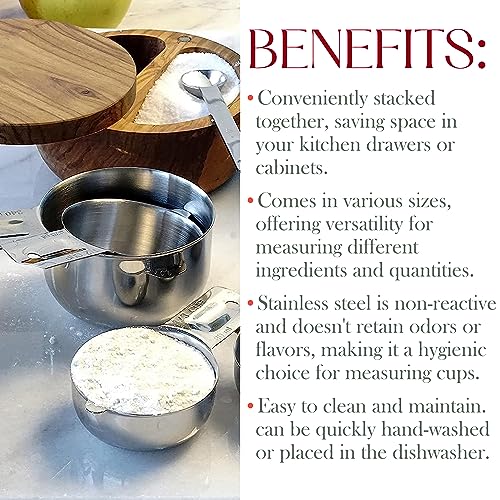 Bellemain One-Piece Stainless Steel Measuring Cups Set of 6 – Nesting Metal Measuring Cups for Kitchen – Dry & Liquid Measurements (ML & OZ), Rust-Resistant, Dishwasher Safe, Ergonomic Design