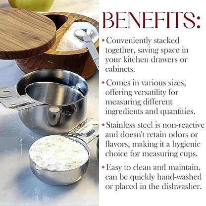 Bellemain One-Piece Stainless Steel Measuring Cups Set of 6 – Nesting Metal Measuring Cups for Kitchen – Dry & Liquid Measurements (ML & OZ), Rust-Resistant, Dishwasher Safe, Ergonomic Design