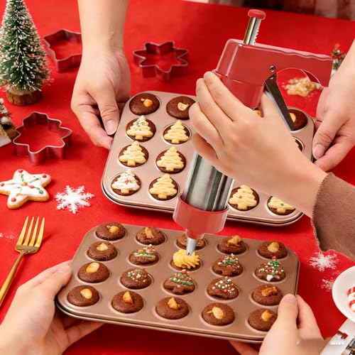 Stainless Steel Spritz Cookie Press - Press Gun Kit with 13 Discs & 8 Piping Tips, DIY Christmas Maker, Practical Baking Gadgets red