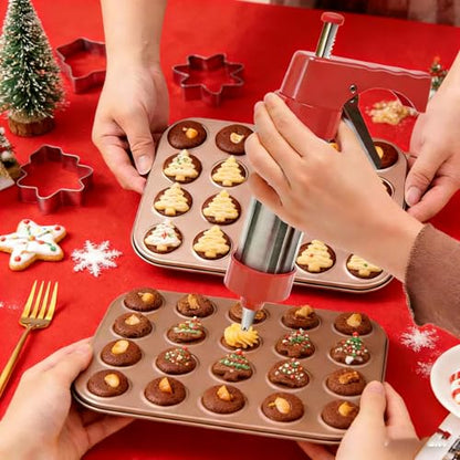 Stainless Steel Spritz Cookie Press - Press Gun Kit with 13 Discs & 8 Piping Tips, DIY Christmas Maker, Practical Baking Gadgets red