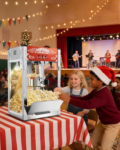 ELOMBR 16 Oz Commercial Popcorn Machine, 1440 W, Movie Theater Popcorn Machine, Red Tabletop Pop Corn Machine with 3-Switch Control & Steel Frame Tempered Glass Doors