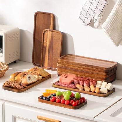 HOMKULA Small Solid Acacia Wood Serving Trays and Platters - Wooden Mini Charcuterie Boards, Rectangle Cheese Board for Food, Bathroom, Home Decor, Kitchen Counter,S,(10" x 5.5", 1 Pack)
