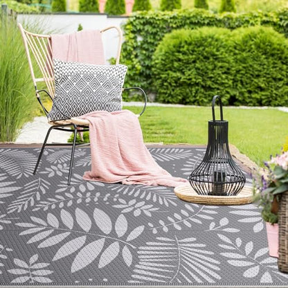 StepRite Outdoor Rug, Patio Rug, Plastic Straw Camping Rugs, Large Waterproof Area Rug and Mat for Outdoors, RV, Patio, Backyard, Deck, Porch, Beach, Balcony, (5'x 8', White&Gray)