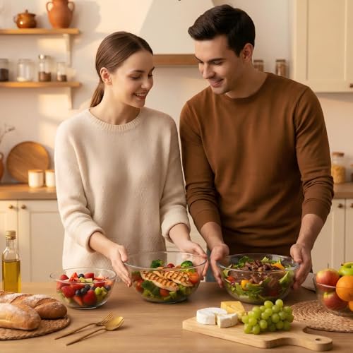 BECFISH Borosilicate Glass Mixing Bowls, Set of 3 (2.8, 2.2, 1.1QT) - Heavy-Duty, Scratch Resistant & Lead-Free. Oven, Microwave, Dishwasher & Freezer Safe. Ideal for Meal Prep, Baking, Serving.