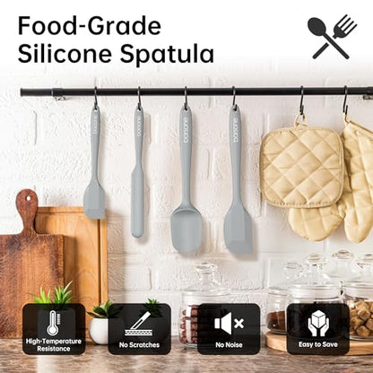 Barsone 5-Piece Silicone Spatula Set - Heat Resistant 446°F Food Grade BPA Free, Nonstick Cookware Safe Dishwasher Safe Kitchen Tools for Baking, Cooking, Stirring, Multicolor. (Grey)