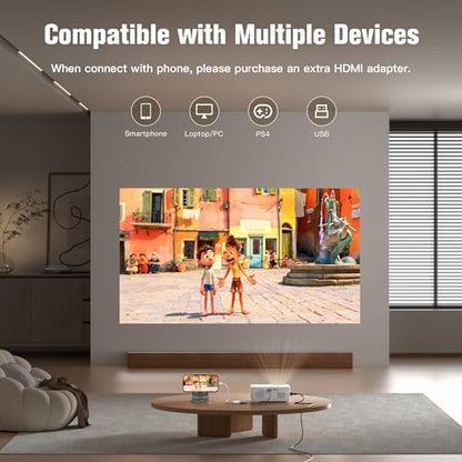 AuKing Projector, 2026 Upgraded Mini Projector, Full HD 1080P Home Theater Video Projector, Compatible with HDMI/USB/AV/Smartphone/TV Box/Laptop