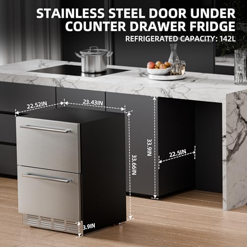 Antarctic Star Outdoor Beverage Refrigerator 24 Inch Wide,Stainless Steel Double Drawer Mini Fridge 145 Cans for Undercounter Built-in or Freestanding,Wine Cooler for Home & Patio,32-50°F,Silver