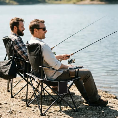Romswi Lightweight 2Pcs Camping Chairs for Adults, Folding Lawn Chair with 4-Can Cooler Bag, Cup Holder,Collapsible Portable Outdoor Chair for Tailgating, Beach, Fishing,Black