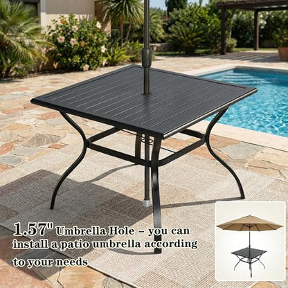 NOBLEMOOD 5-Piece Outdoor Dining Table & Chair Set, Outdoor Dining Set with 4 Textilene Swivel Chairs, Patio Metal Square Dining Table Set for Outside, Garden, Backyard