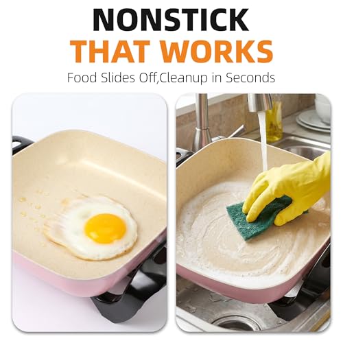 I-Keukenn 12'' Ceramic Nonstick Electric Skillet with Tempered Vented Glass Lid, Scratch-Resistant Surface, Cool-Touch Handles, Removable Easy-to-Clean, 120V 1200W 60Hz, Pink