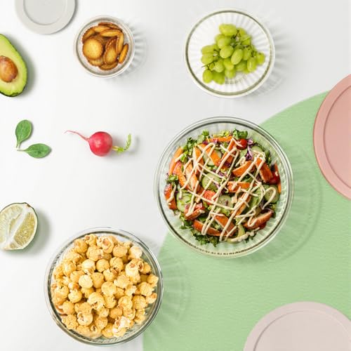 Freshmage Glass Mixing Bowls with Lids Sets, 4 Packs Glass Bowls with Lids for Kitchen Baking, Meal Prepping and Salad, Bpa Free and Dishwasher Safe Serving Bowls, 0.2/0.5/1.1/2.1