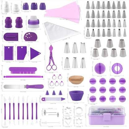 Cake Decorating Kit: Decorating Supplies Tools Kit 235 PCS Baking Accessories Include Spiping Bags and Tips Set, Piping Tips Set, Spatulas, Cake Scraper, 100 Piping Bags, Purple