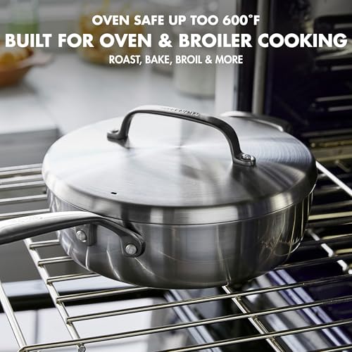 GP5 5-Ply Stainless Steel 4QT Sauté Pan with Lid, Ceramic Nonstick PFAS-Free, Helper Handle, Induction Suitable, Dishwasher and Oven Safe