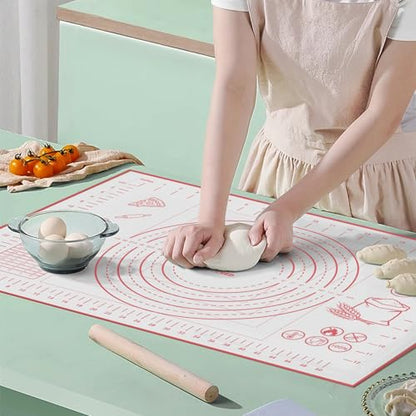 Silicone Pastry Baking Mat 16x24 Inch Large - Non-Stick Non-Slip Dough Rolling Mat with Measurement Markings for Kneading Pie Pizza Cookies Fondant Making Kitchen Counter Pad