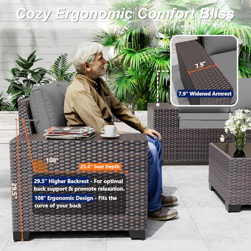 ASJMR 10 Pieces Patio Furniture Set with 2 Swivel Chairs Patio Furniture Outdoor Sectional Sofas with 55000 Gas Fire Pit Patio Conversation Set w/7 Cushions-Gary