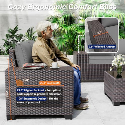 ASJMR 10 Pieces Patio Furniture Set with 2 Swivel Chairs Patio Furniture Outdoor Sectional Sofas with 55000 Gas Fire Pit Patio Conversation Set w/7 Cushions-Gary