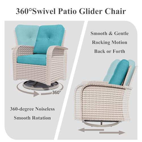 SnugVista Patio Furniture Set, 18-Piece Outdoor Sectional Sofa with Swivel Rocker Chairs & Fire Pit Table, Wicker Patio Conversation Set with Coffee Table, Cyan Cushions