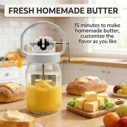 Hand Butter Churn , 50oz Classic Hand Crank Butter Maker One-Piece Cast Anti-Scratch Design, Make Full Batch of Butter at Once, Safer & More Durable.