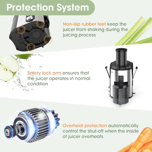 Juicer Machine 800W Centrifugal Juicer Extractor with Big Mouth Large Wide Mouth 3” Feed Chute for Fruit Vegetable Easy to Clean Stainless Steel BPA Free