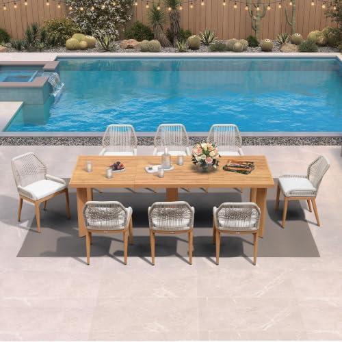 PURPLE LEAF 9 Pieces Patio Dining Set with Cushion and Backrest, Teak