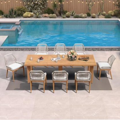 PURPLE LEAF 9 Pieces Patio Dining Set with Cushion and Backrest, Teak