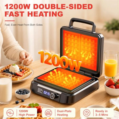 Waffle Maker, 8 Browning Levels Smart LED Digital Timer, Audible Ready Beep
