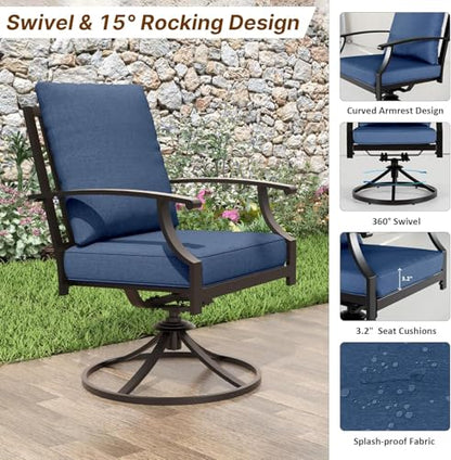 ALAULM 7-Piece Patio Dining Set with 14FT Patio Umbrella,Outdoor Dining Set with 6 Swivel Chairs & Rectangle Table with1.5 Umbrella Hole, Patio Dining Table and Chairs for Backyard,DarkBlue
