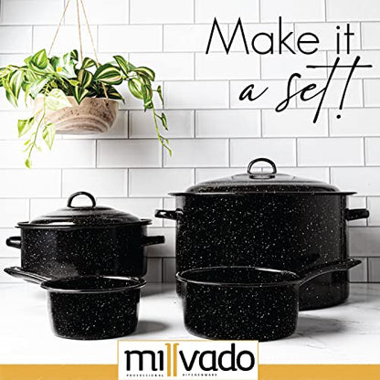 Millvado Granite 5 Qt Stockpot, Nonstick Soup Pot With Lid, Speckled Enamel Ware Cookware, Large Stock Pot For Boiling and Cooking, Big Granite Cooking Pot for Stovetop, Campfire, Outdoor Stove