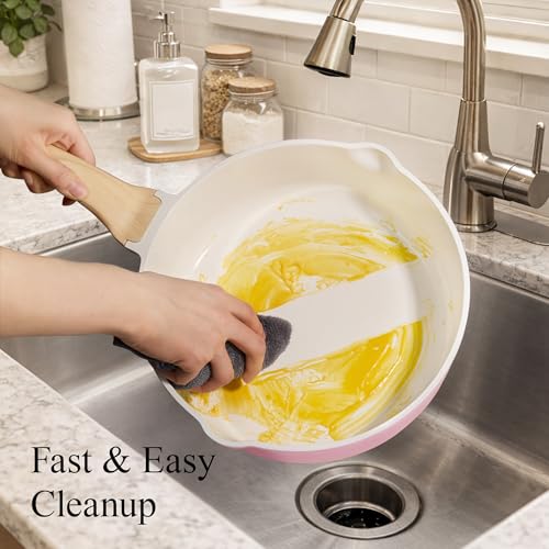 CAROTE Ceramic Cookware Set, 14 PCS Pots and Pans Set Non Stick, Pot and Pan Set with Frying pan, Induction Ready Cooking Set for Kitchen, PFOS/PFOA/PFAS Free, Pink